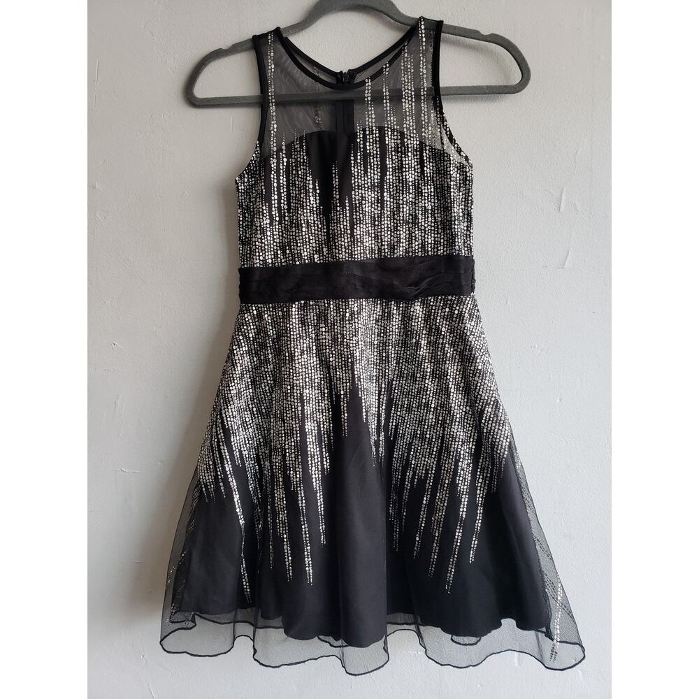 Women's XS/SMALL formal dress black silver drop sparkle tie waist sleeveless